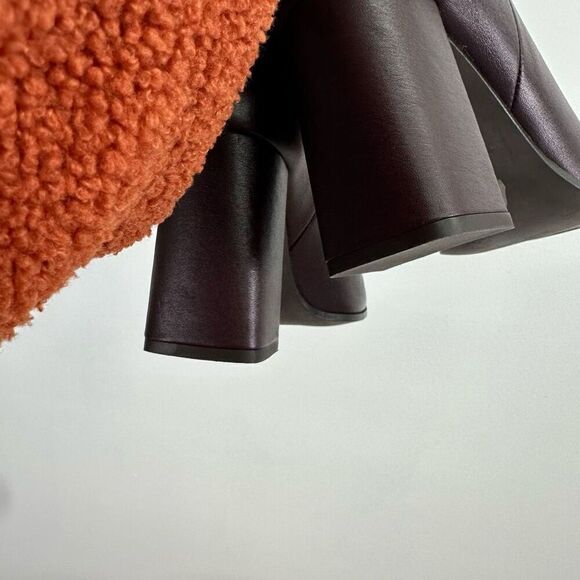 Zara Women’s Oxblood Burgundy Leather Square Toe Below the Knee Block Heel Boot - Picture 11 of 15